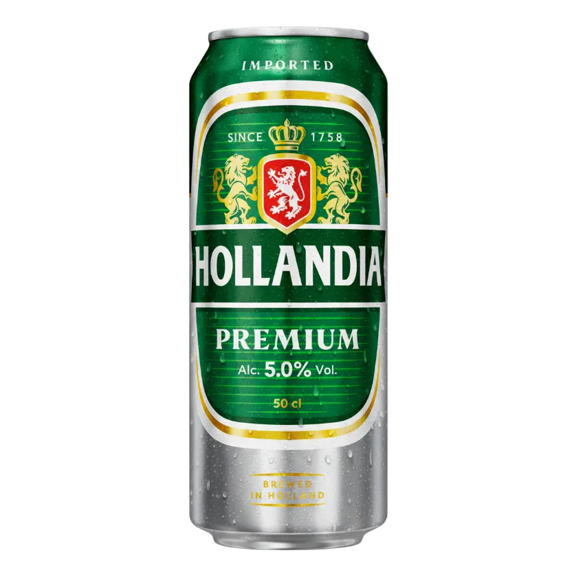 A 50 cl can of Hollandia Premium Alc. 5.