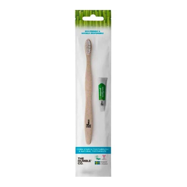 Humble Co Travel Kit, tannbursti úr Plöntusterkju og 7gr Minntu tannkrem túpa