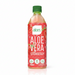 A 500ml bottle of aloe vera strawberry juice by the brand 'aloes', featuring a red label with illustrations of strawberries and white text, topped with a green cap.