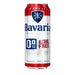 A single Bavaria Alcohol Free beer can on a plain white background. The can is primarily white with red bands at the top and bottom, blue branding text, and a blue shield logo.