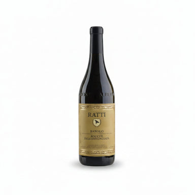 Wine bottle with Ratti Barolo label on a white background