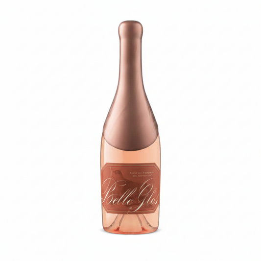 A bottle of Rosé Glée sparkling wine with a metallic rose gold foil and a matching rose gold label, set against a plain white background.