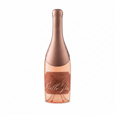 A bottle of Rosé Glée sparkling wine with a metallic rose gold foil and a matching rose gold label, set against a plain white background.